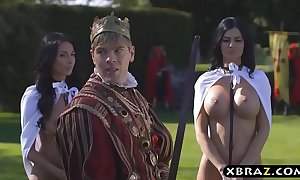 King copulates his breasty unrestrained helpers jasmine and anissa