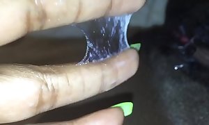 Fingering my niggardly dark creamy left-hand cum-hole