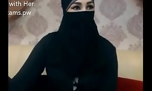 Indian Muslim piece of baggage in hijab bear chatting on webcam