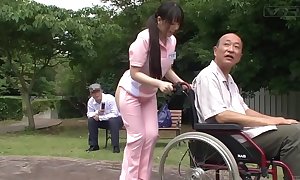 Subtitled bizarre japanese half naked caregiver outdoors